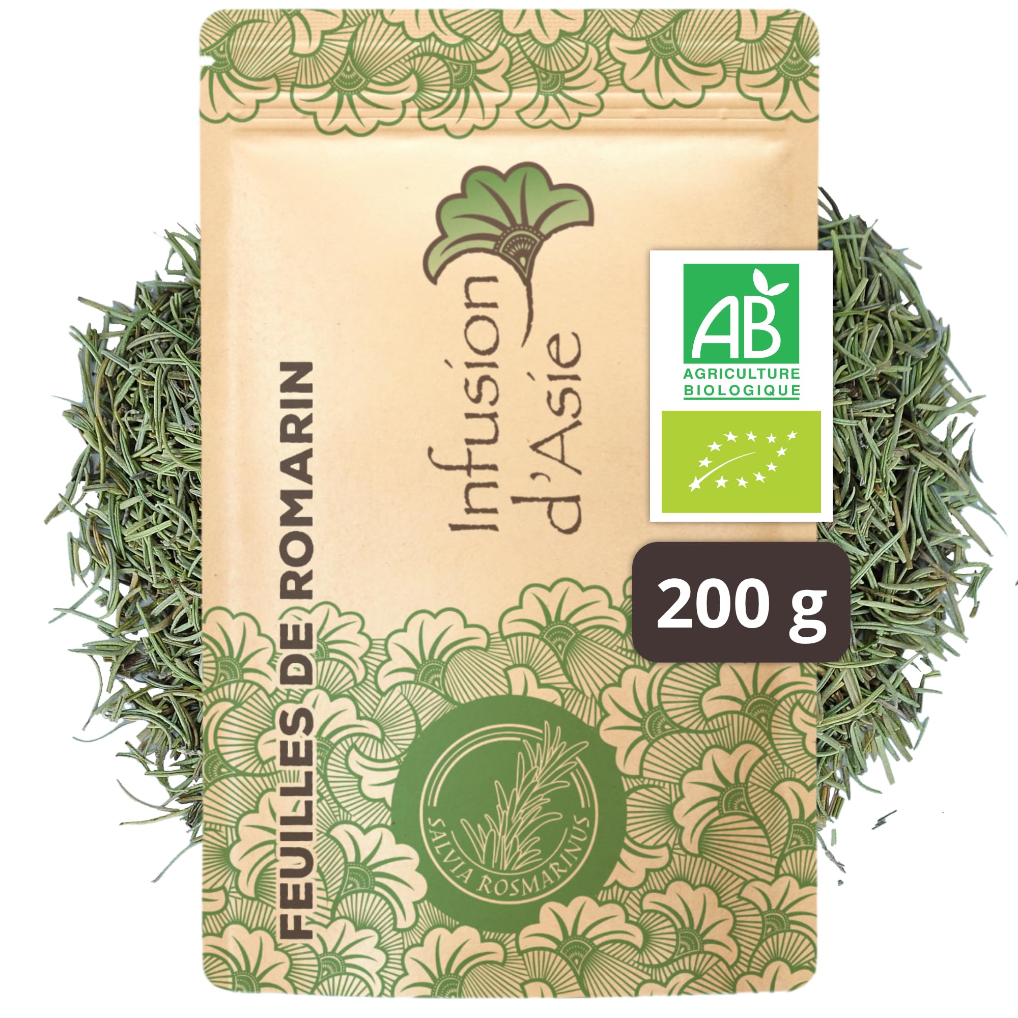 Khla - Feuilles de Romarin Bio 200 g - Pour Tisane matinale - Digestion & Vitalité - Anti-Ballonnements - Sachet Vrac Bo