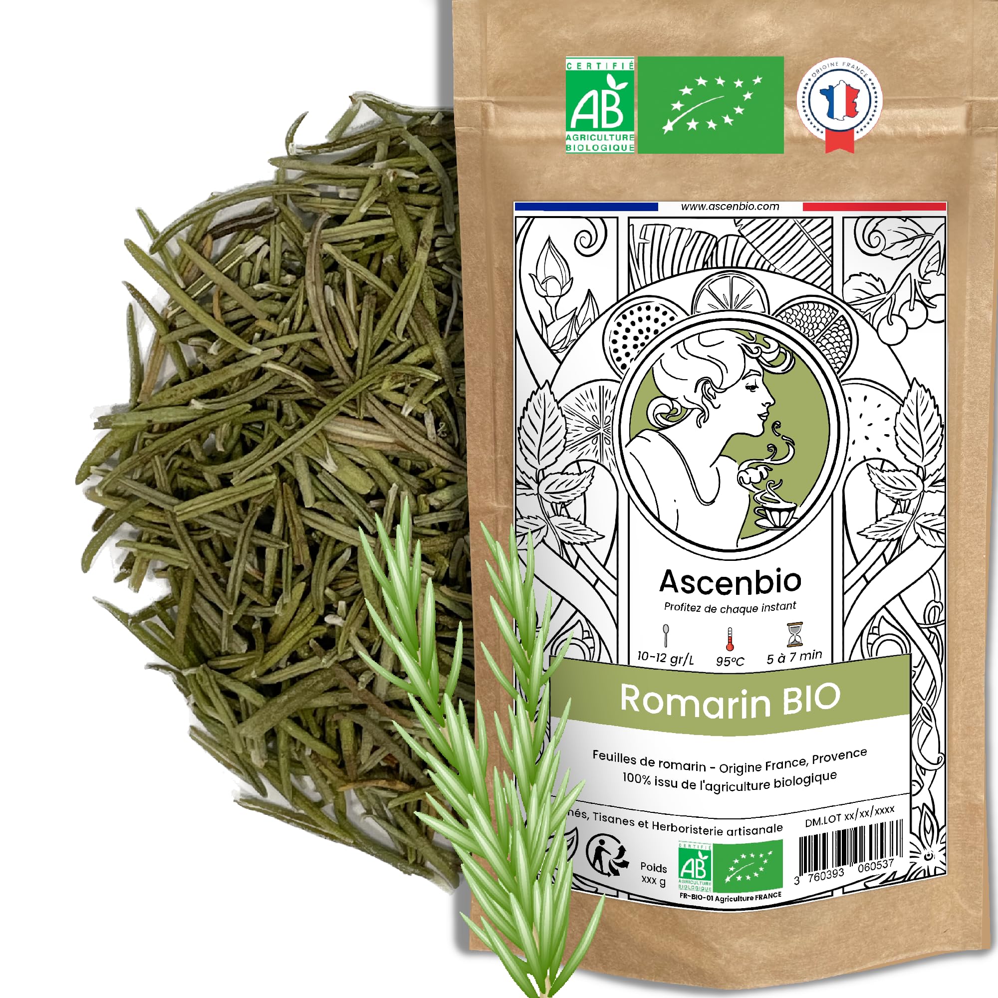Ascenbio Romarin séché de Provence BIO France 100% PUR Epice Epice naturelle Ascenbio Romarin séché de Provence BIO Fran